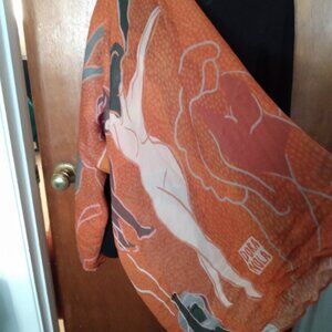 Artsy Naked Women Shawl/Scarf/Wrap 100% Silk Twill By Dora Nola A Work of Art!